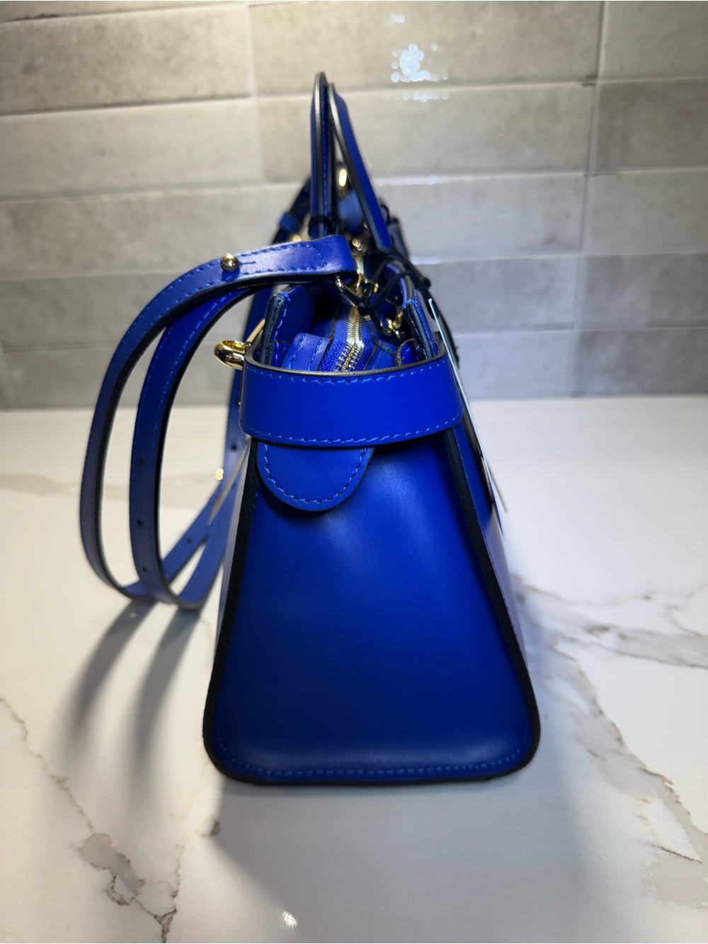 CLAUDIA FIRENZE Cobalt Blue smooth leather, top-handles w/removable strap - Picture 3 of 16
